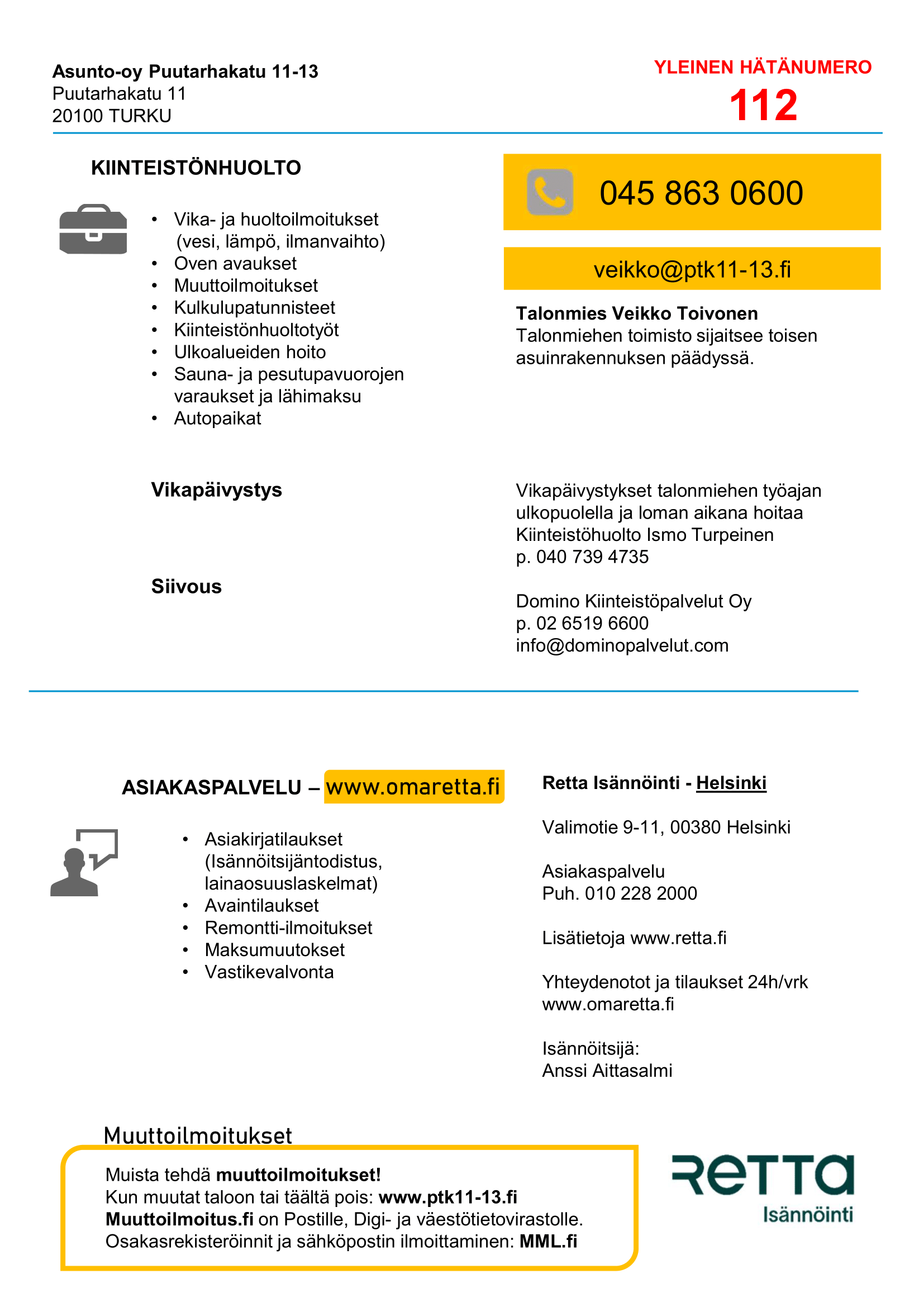 Puutarhakatu 11-13 asukastieto Porrasinfo